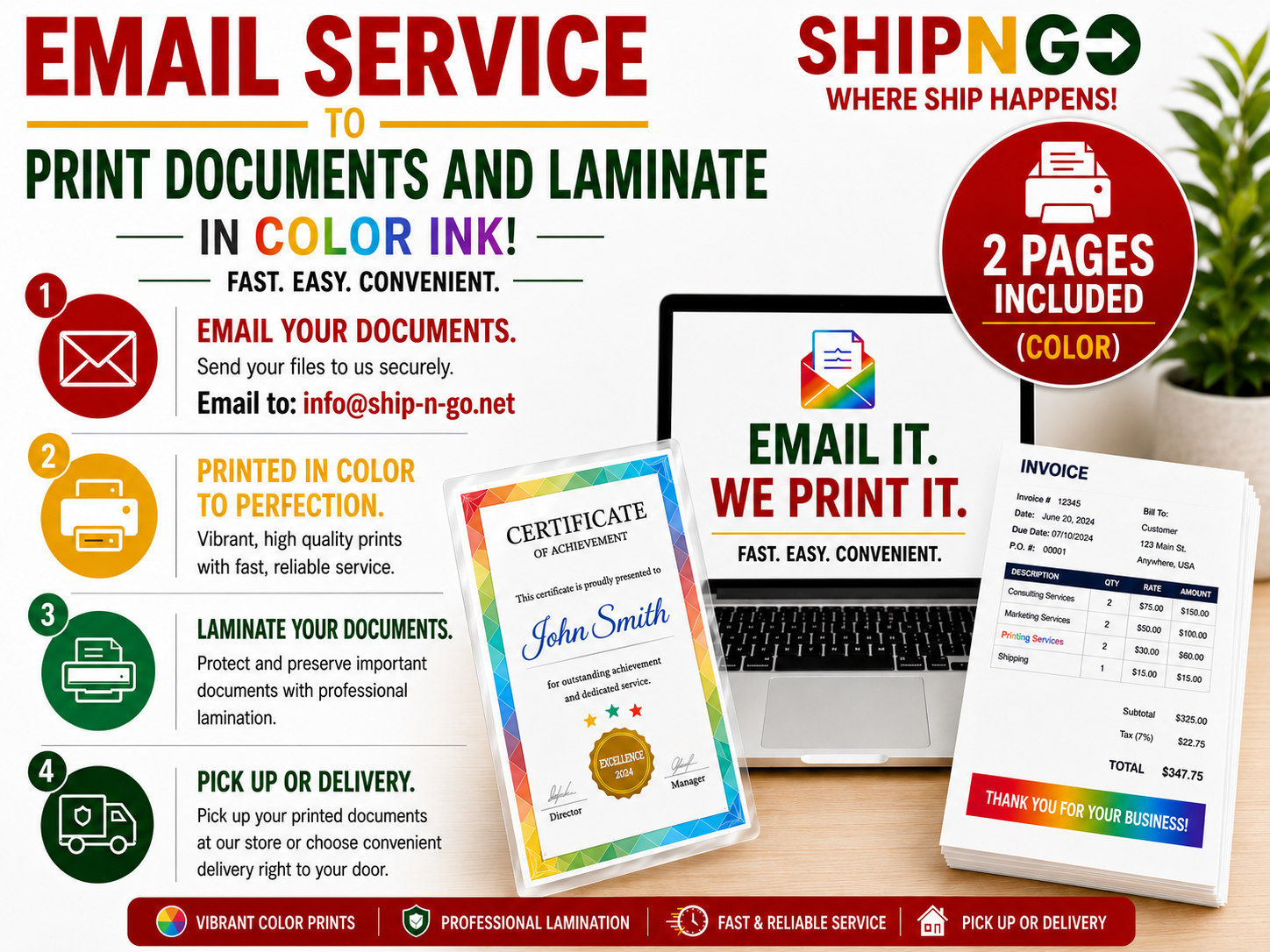 Email to Print & Laminate - Color (Includes 2 pages)