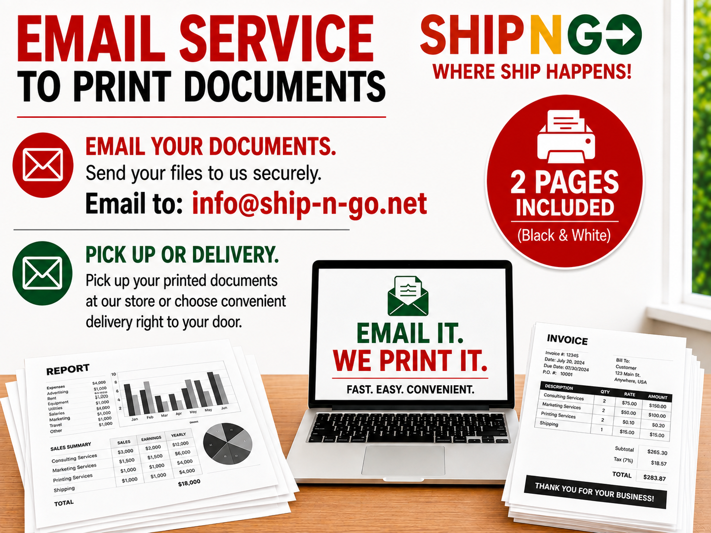 Email & Print Service -Black & White (Includes 2 pages)