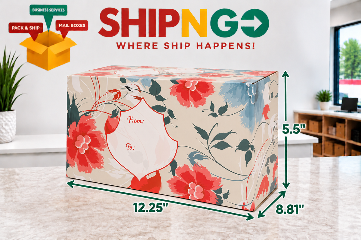 Medium Decorative Shipping Box - Red Flowers