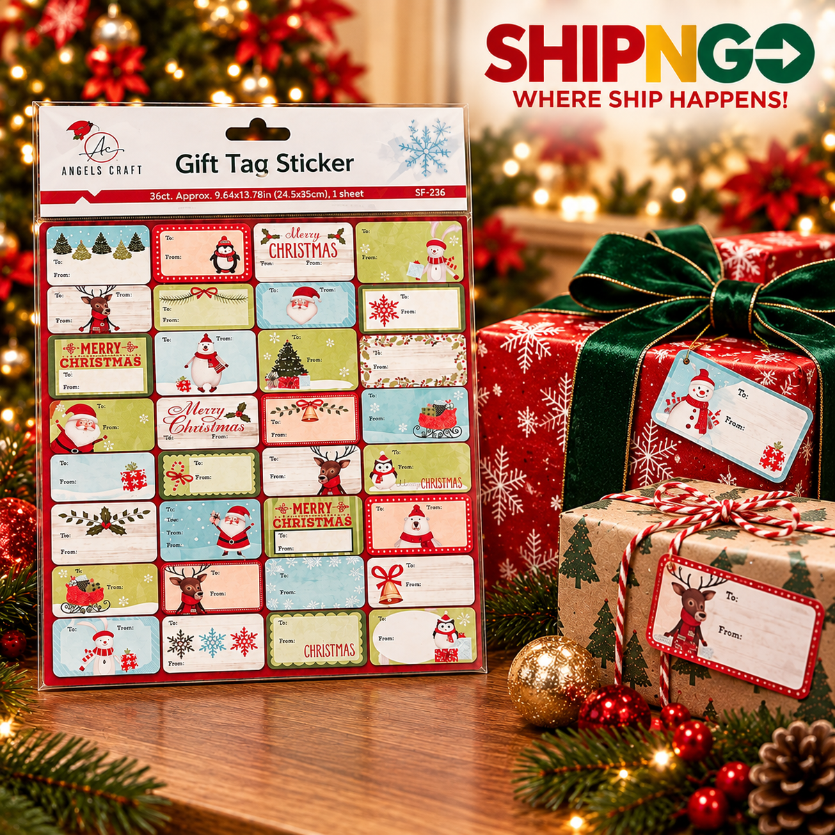 Christmas Gift Tag Stickers – 36 Count